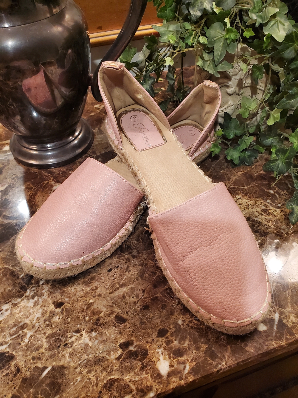 Forever Pink Espadrille Slip-On Flats, Size 9M